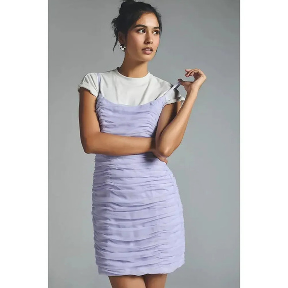 NWT Anthropologie Hutch Ruched Tulle Bow Mini Dress Size 6 Lavender #MC403 - Picture 3 of 11